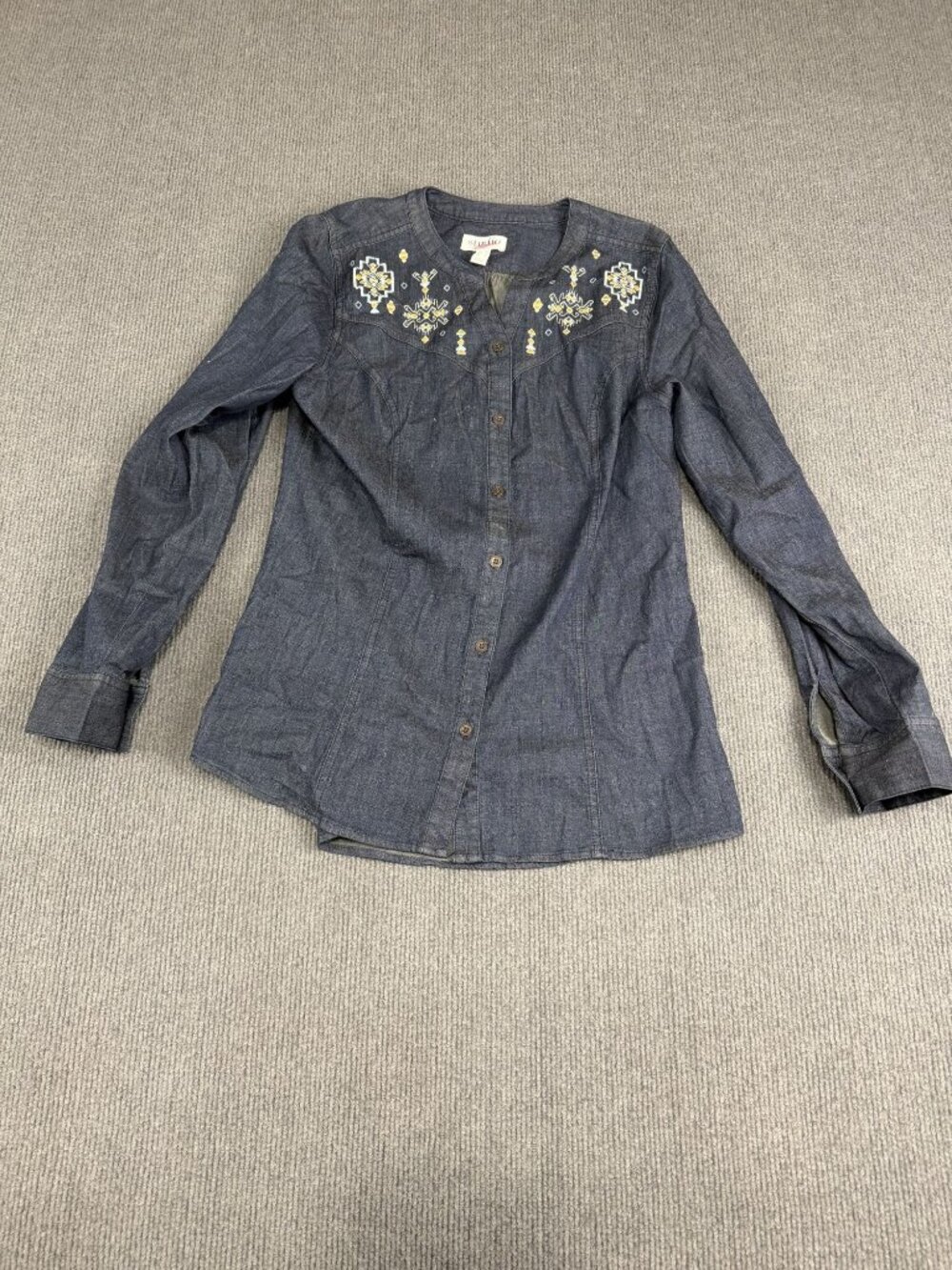 Studio by D&Co. Womens Chambray Embroidered Long Sleeve Button-Up Shirt XS